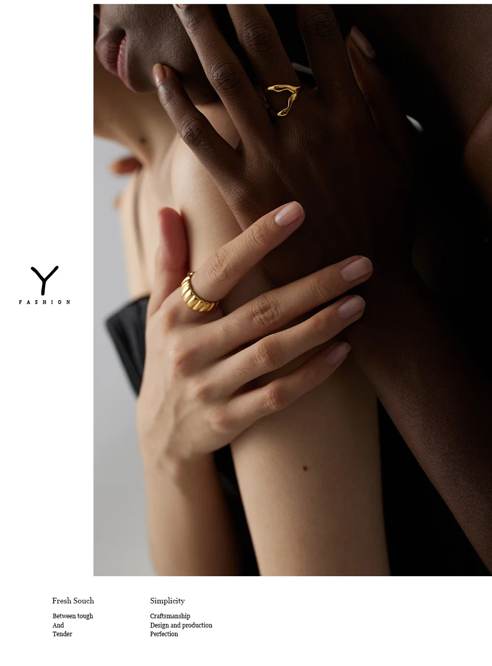 Geometric ring in 18K gold-plated 316L stainless steel.