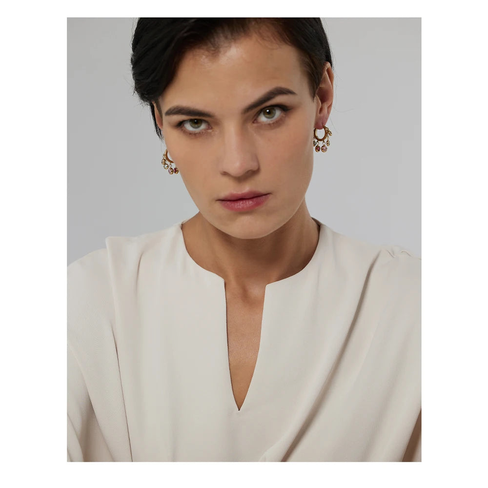 Cubic Zirconia Hammered Multi-Color Earrings — Gold-Plated Stainless Steel with Cubic Zirconia · PS2210