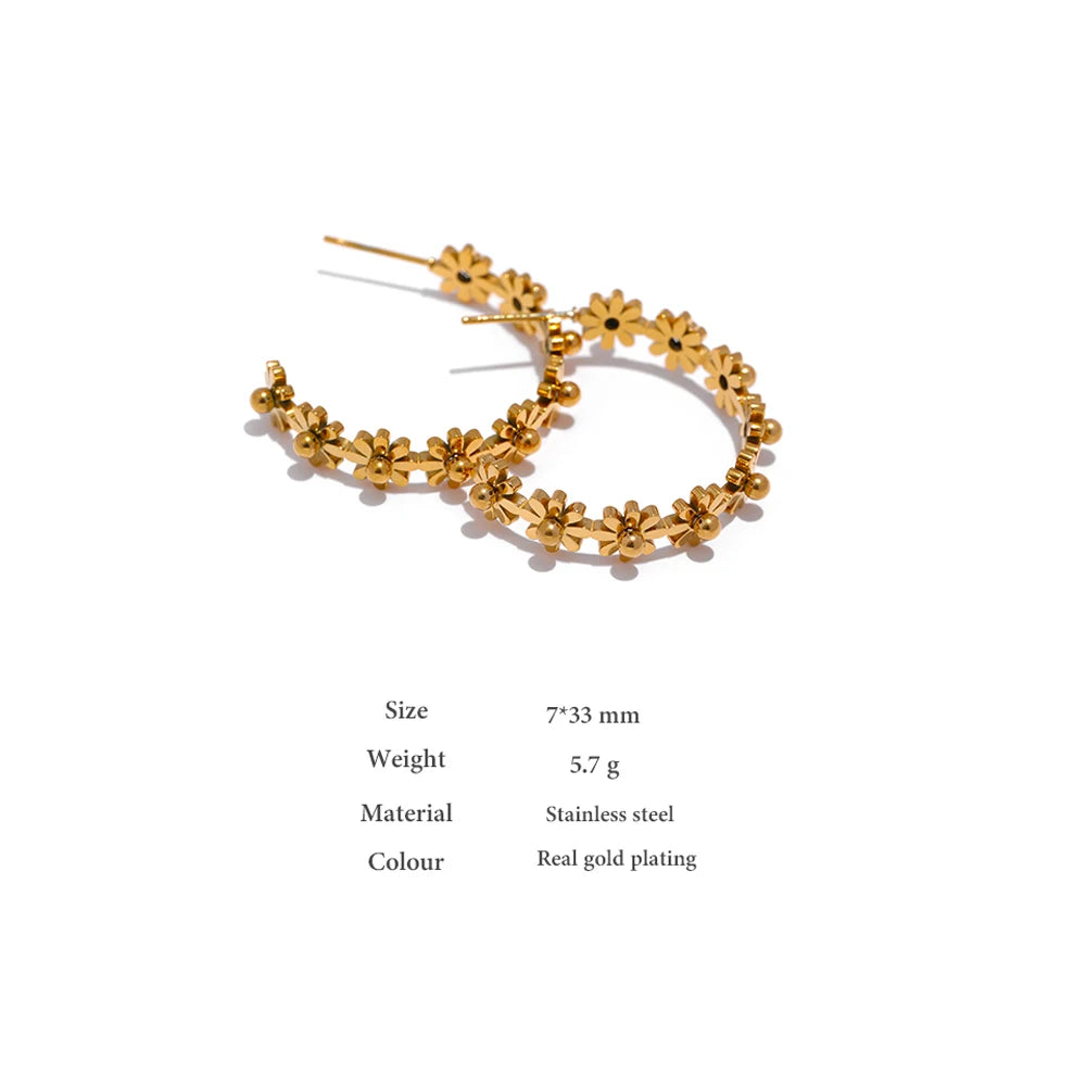 Flower Geometric Earrings — Gold-Plated Stainless Steel · PS1873