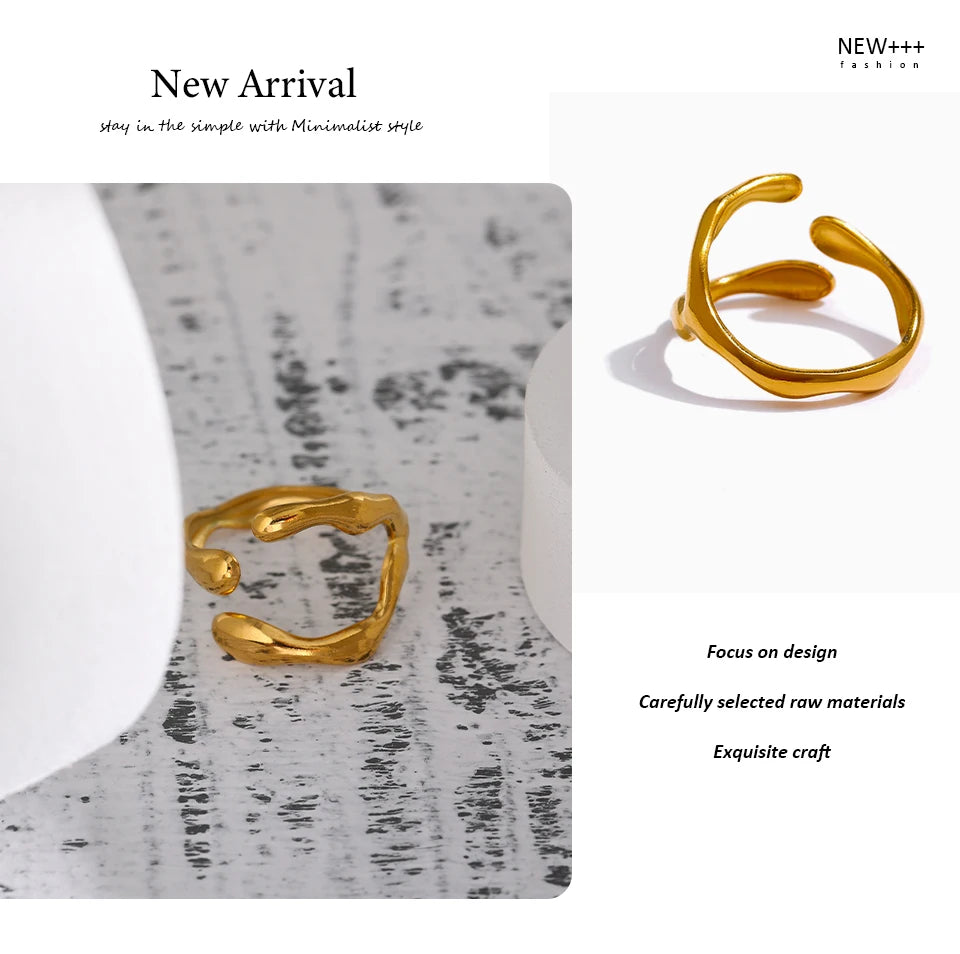 Geometric ring in 18K gold-plated 316L stainless steel.