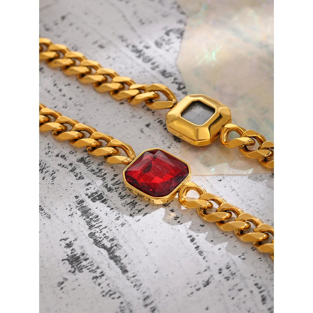 Red Cubic Zirconia Geometric Bracelet — 18K Gold-Plated Stainless Steel with Cubic Zirconia · PS1617