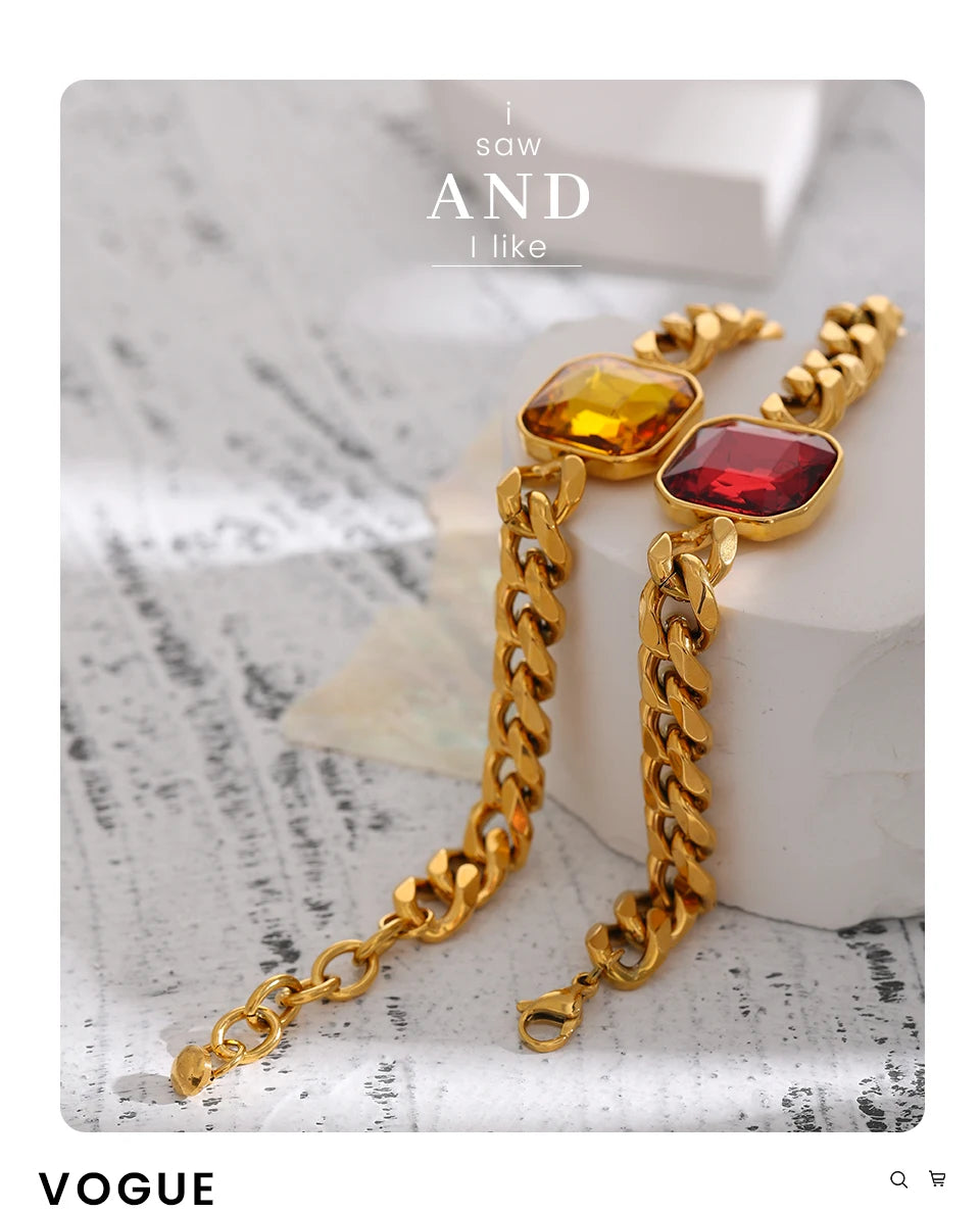 Red Cubic Zirconia Geometric Bracelet — 18K Gold-Plated Stainless Steel with Cubic Zirconia · PS1617