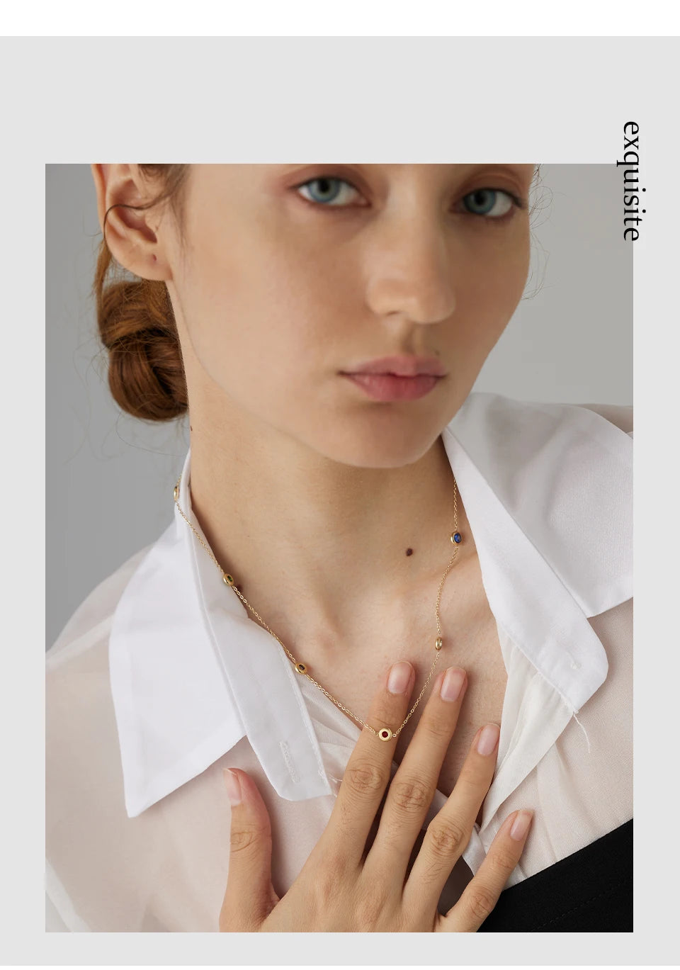 Cubic zirconia multi-color geometric necklace in gold-plated 316L stainless steel with cubic zirconia.