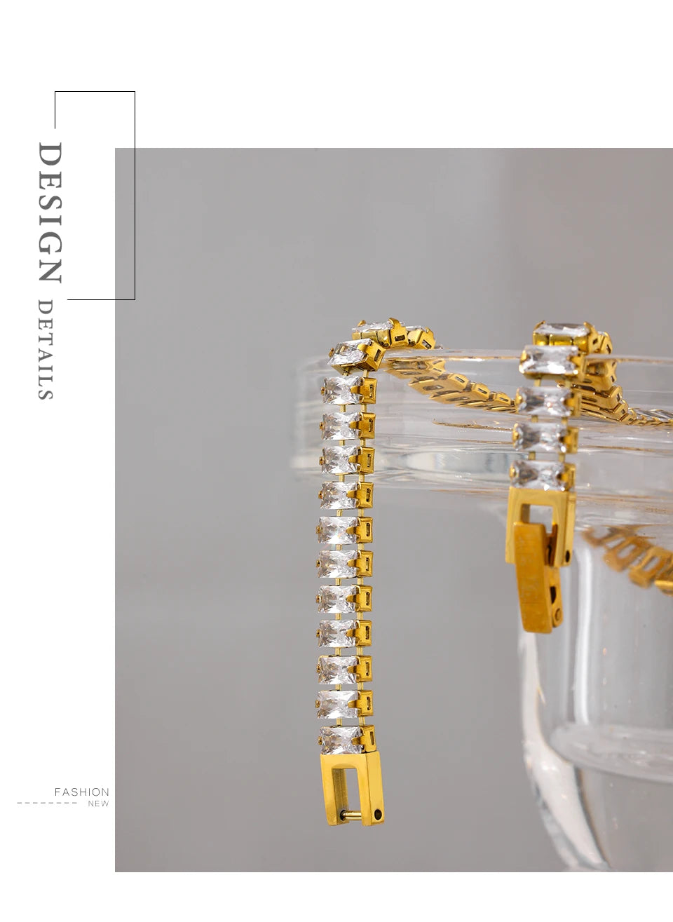 Cubic zirconia geometric bracelet in gold-plated stainless steel with cubic zirconia.