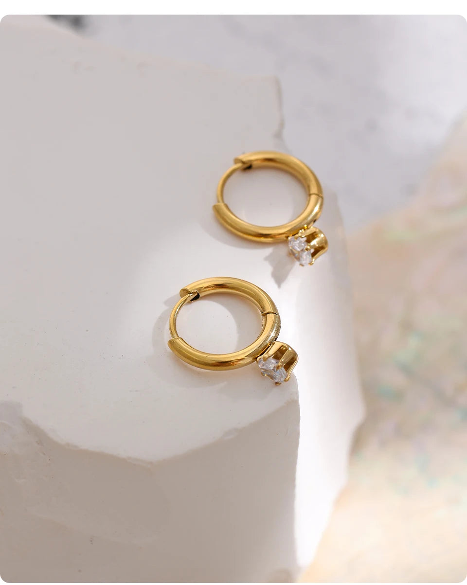 Cubic Zirconia Minimalist Geometric Earrings — Gold-Plated Stainless Steel with Cubic Zirconia · PS1614