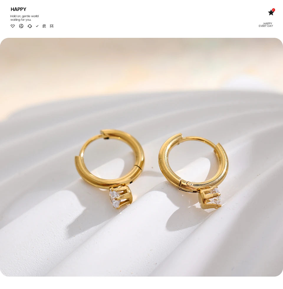 Cubic Zirconia Minimalist Geometric Earrings — Gold-Plated Stainless Steel with Cubic Zirconia · PS1614