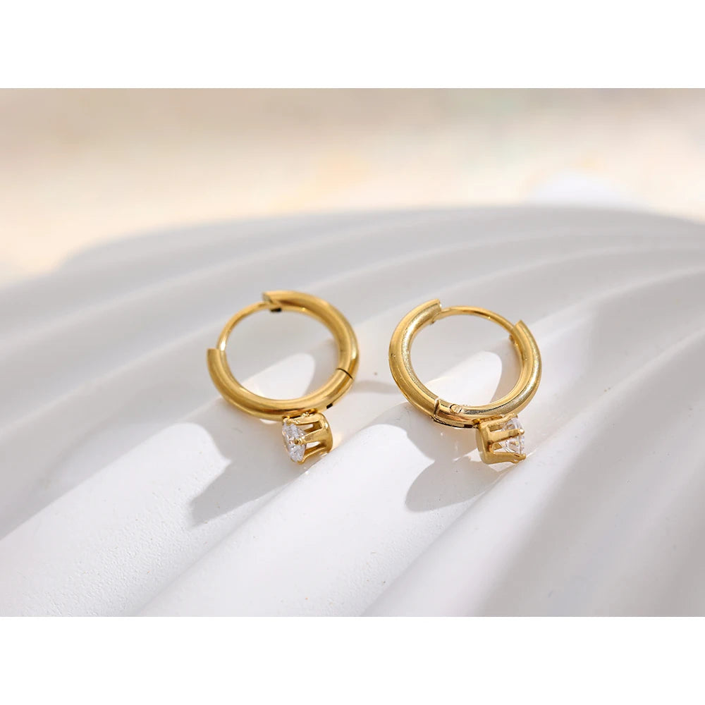 Cubic Zirconia Minimalist Geometric Earrings — Gold-Plated Stainless Steel with Cubic Zirconia · PS1614