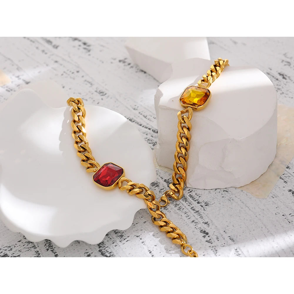 Red Cubic Zirconia Geometric Bracelet — 18K Gold-Plated Stainless Steel with Cubic Zirconia · PS1617