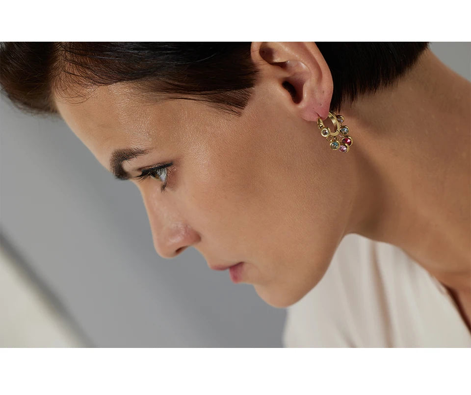 Cubic Zirconia Hammered Multi-Color Earrings — Gold-Plated Stainless Steel with Cubic Zirconia · PS2210