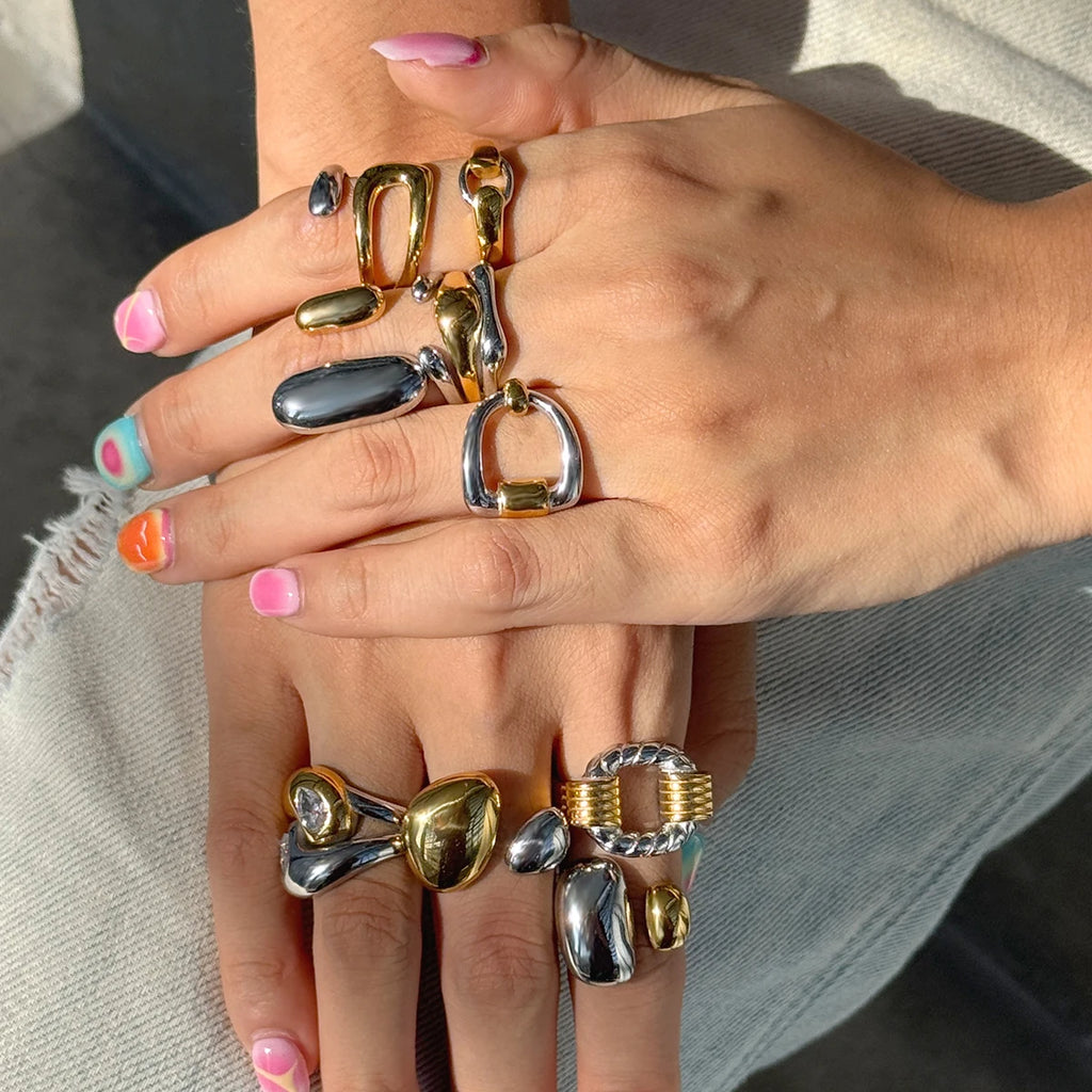 Mixed Stone Ring Stack — Stainless Steel · PS250