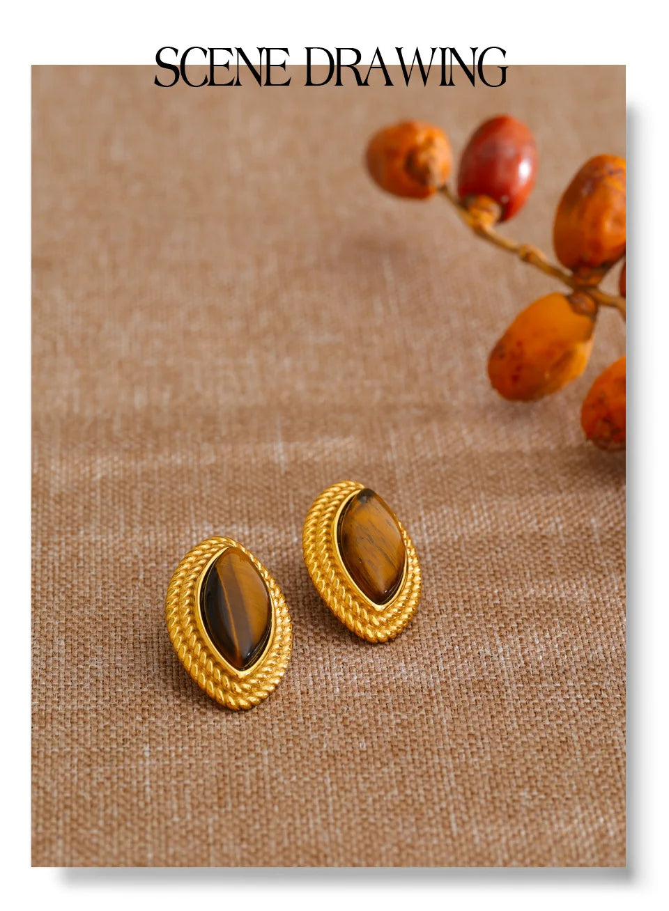 Natural stone geometric earrings in gold-plated stainless steel with natural stone.