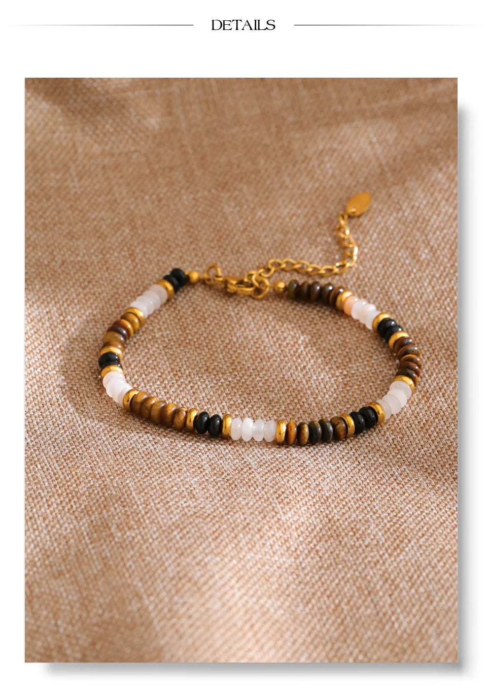Natural Stone Beaded Geometric Bracelet — Gold-Plated Stainless Steel with Natural Stone · PS1094