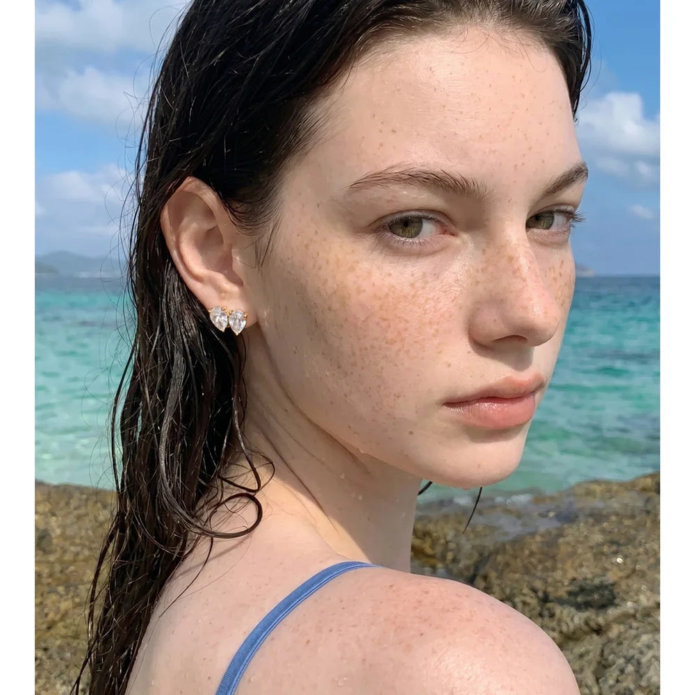Cubic Zirconia Geometric Earrings — Gold-Plated Stainless Steel with Cubic Zirconia · PS1351
