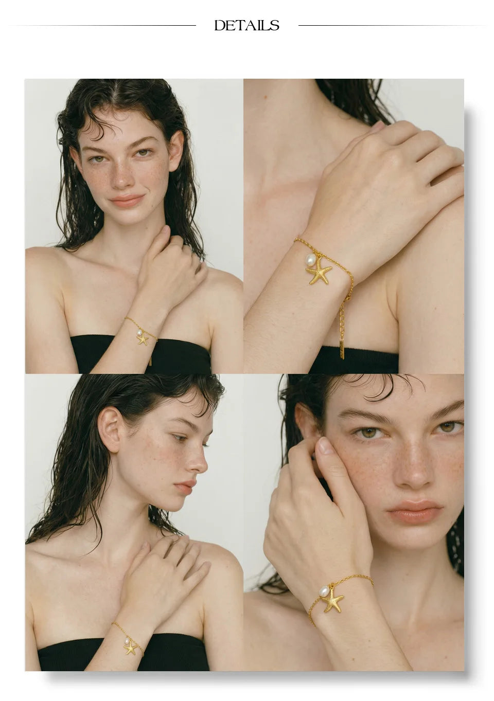 Freshwater pearl star geometric bracelet in gold-plated stainless steel with freshwater pearl.