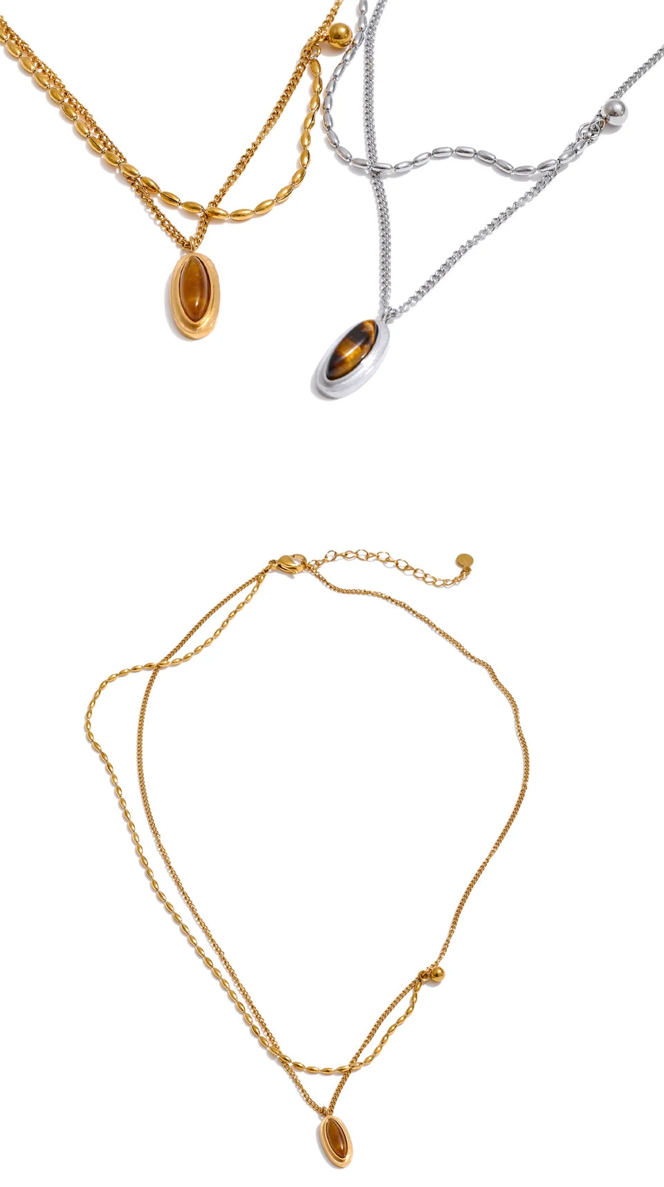 Natural stone geometric chain necklace in gold-plated stainless steel with natural stone.