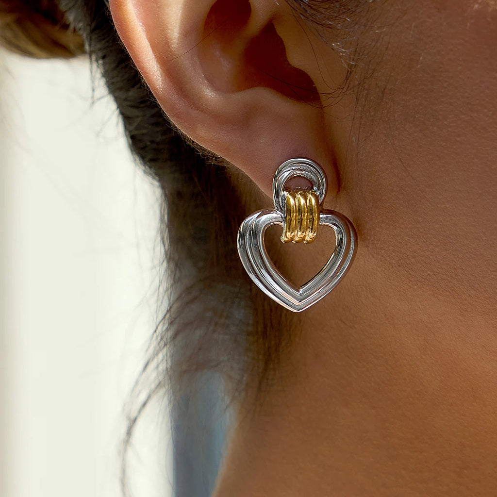 Open Heart Drop Earrings — Stainless Steel · PS066