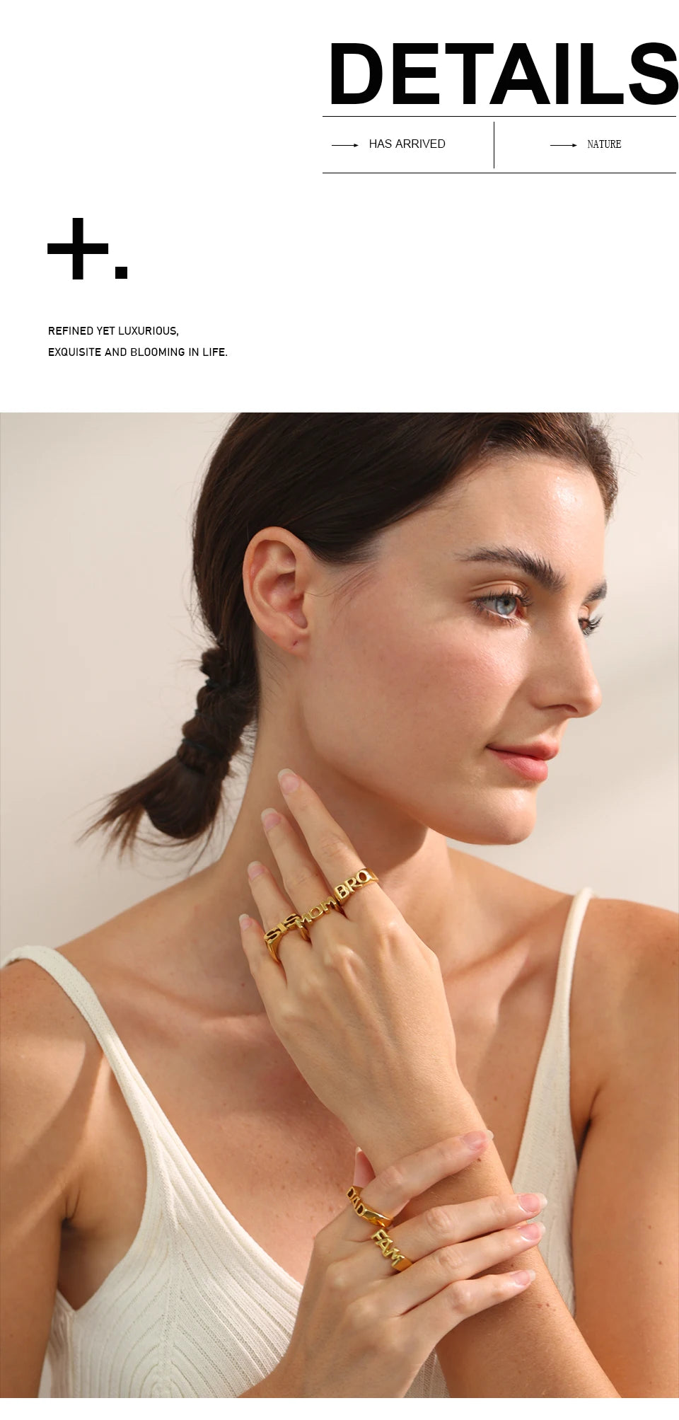 Geometric ring in 18K gold-plated stainless steel.