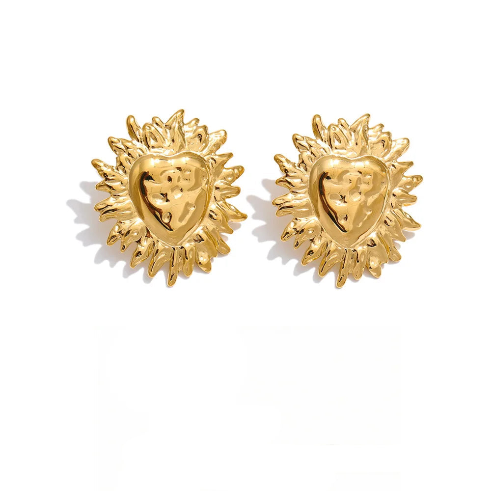 Gold-plated stainless steel earrings featuring a sun motif.