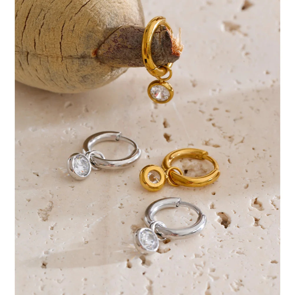 Cubic Zirconia Geometric Earrings — Gold-Plated Stainless Steel with Cubic Zirconia · PS1301