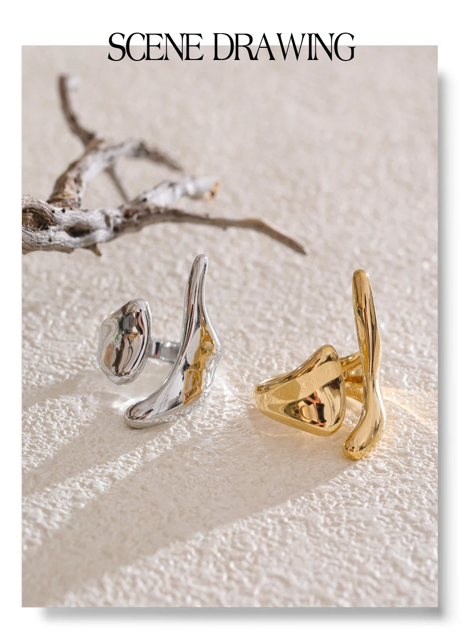 Geometric ring in 18K gold-plated stainless steel.