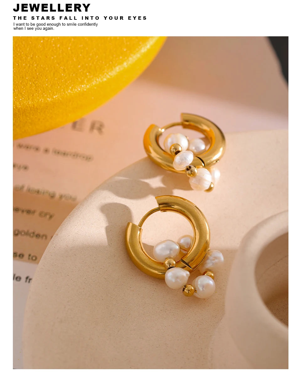 Freshwater Pearl Geometric Earrings — 18K Gold-Plated Stainless Steel with Freshwater Pearl · PS1683