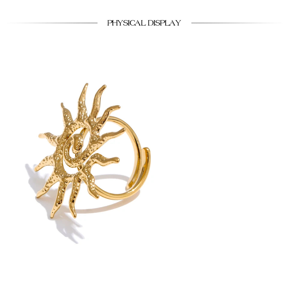 Sun geometric ring in 18K gold-plated stainless steel.