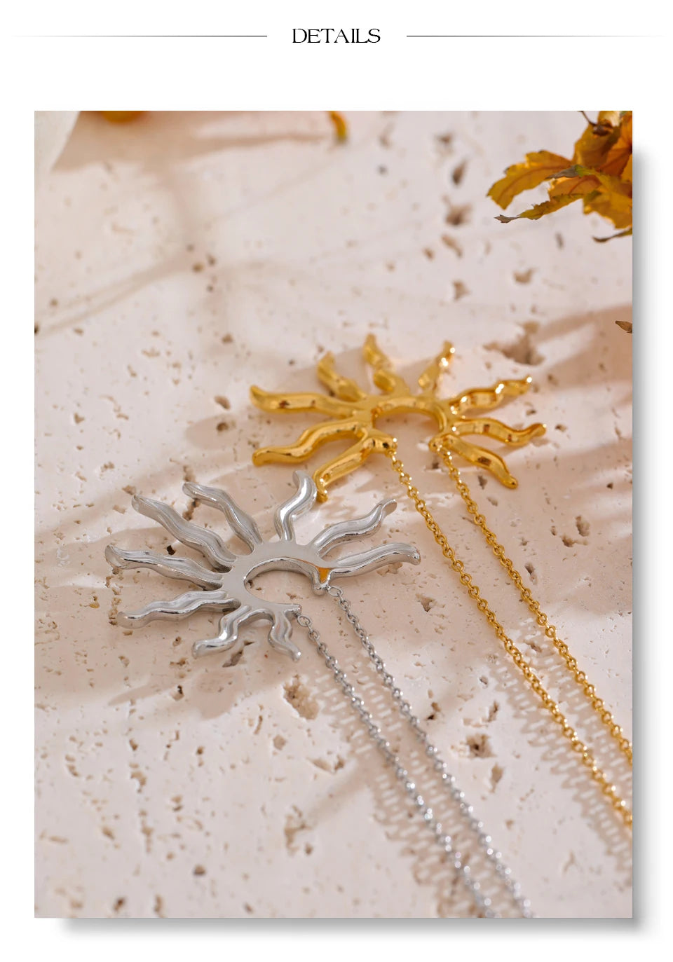 Sun geometric necklace in gold-plated stainless steel.