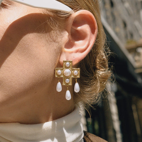 Cross Tassel Earrings — Stainless Steel