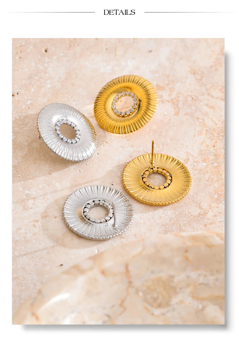 Cubic zirconia geometric earrings in gold-plated stainless steel with cubic zirconia.