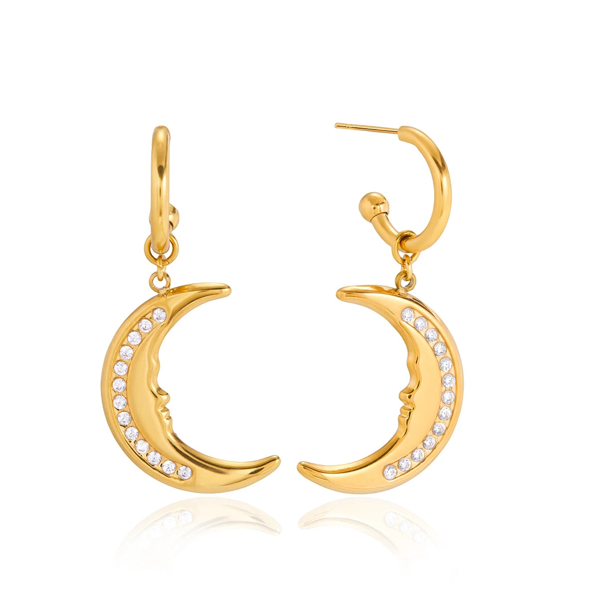 Crescent Moon Drop Earrings — Stainless Steel · PS074