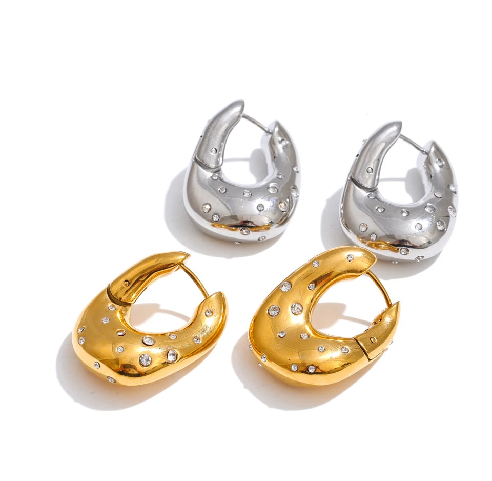 Cubic Zirconia Geometric Earrings — Gold-Plated Stainless Steel with Cubic Zirconia · PS1492