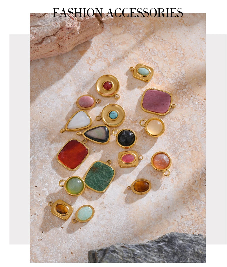 Natural Stone Geometric Earrings — Gold-Plated Stainless Steel with Natural Stone · PS1580