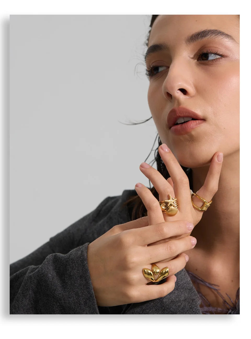 Geometric ring in gold-plated stainless steel.