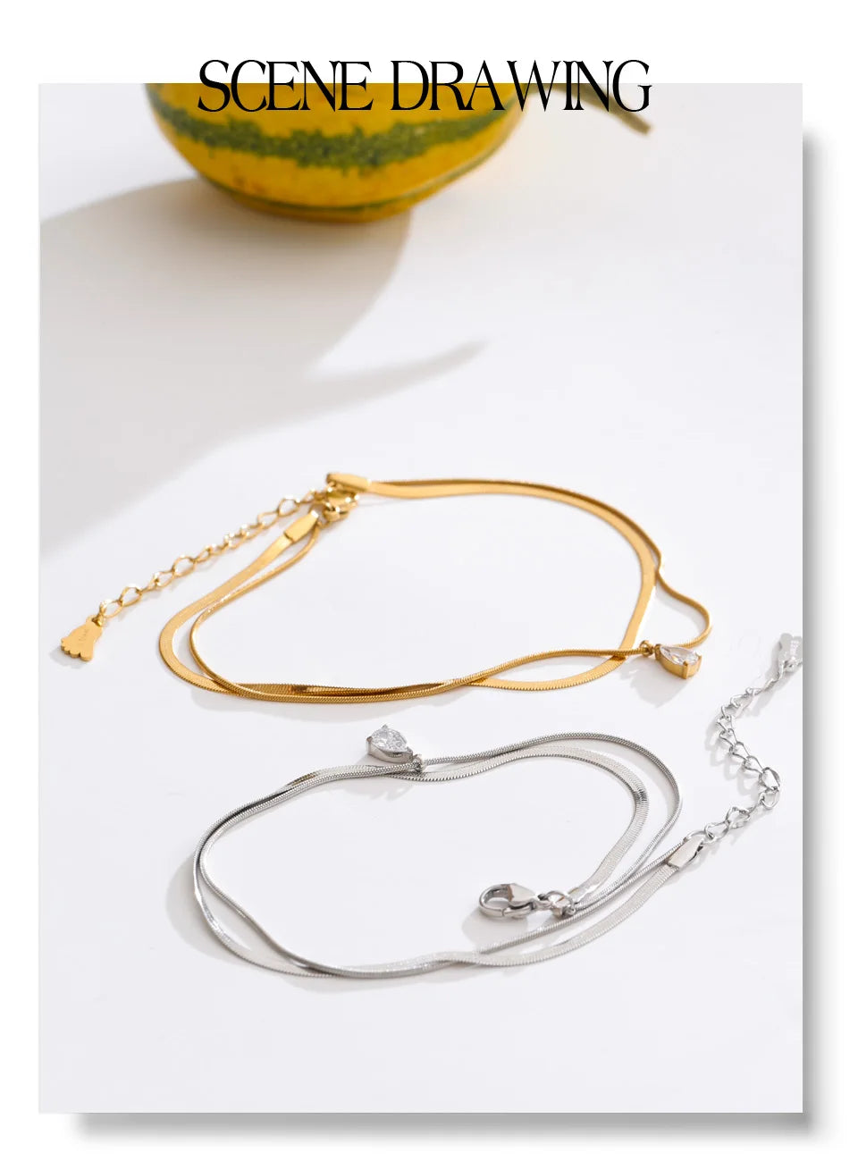 Cubic Zirconia Snake Geometric Anklet — Gold-Plated Stainless Steel with Cubic Zirconia · PS1078