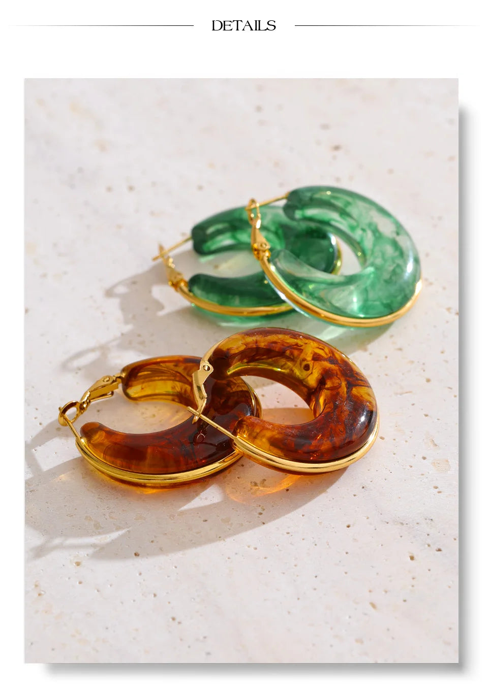 Black Acrylic Geometric Earrings — Gold-Plated Stainless Steel with Acrylic · PS2280