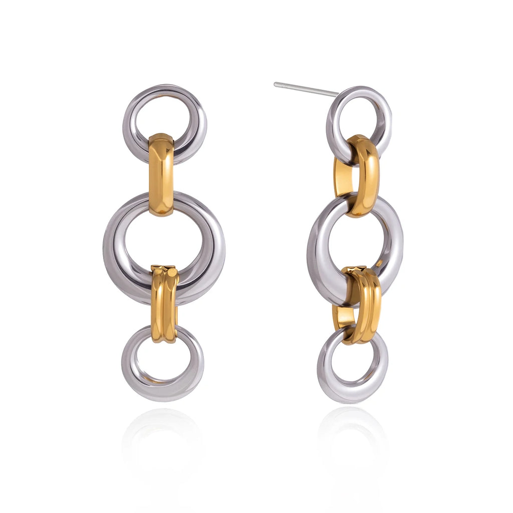 Two-Tone Chain Drop Earrings — Stainless Steel · PS120