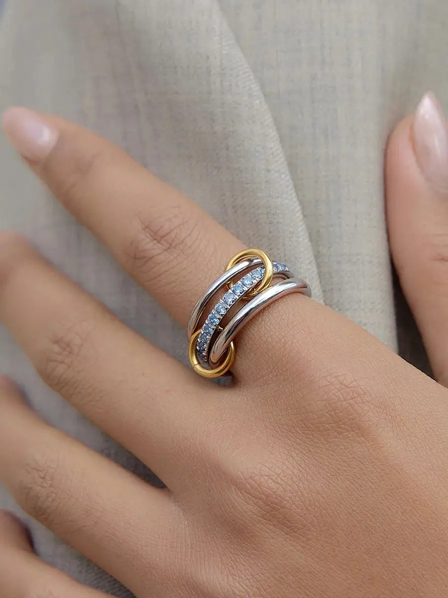 Two-Tone Crystal Ring — Stainless Steel · PS229