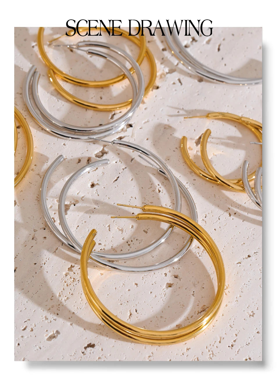 Minimalist geometric earrings in gold-plated stainless steel.