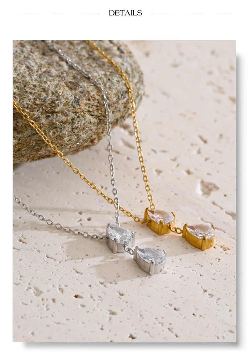 Cubic zirconia geometric necklace in gold-plated stainless steel with cubic zirconia.