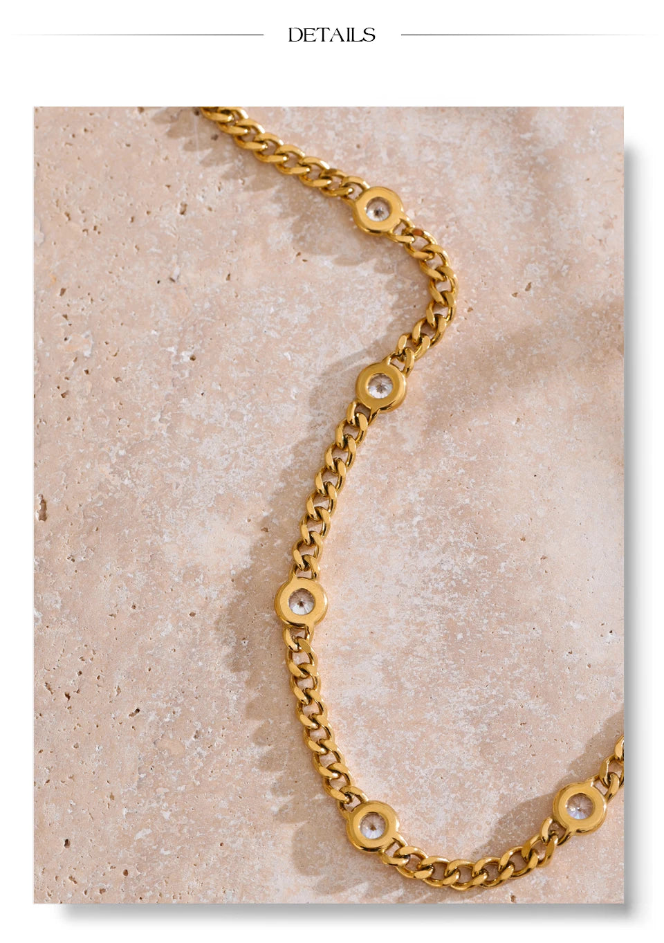 Cubic zirconia geometric chain necklace in gold-plated stainless steel with cubic zirconia.