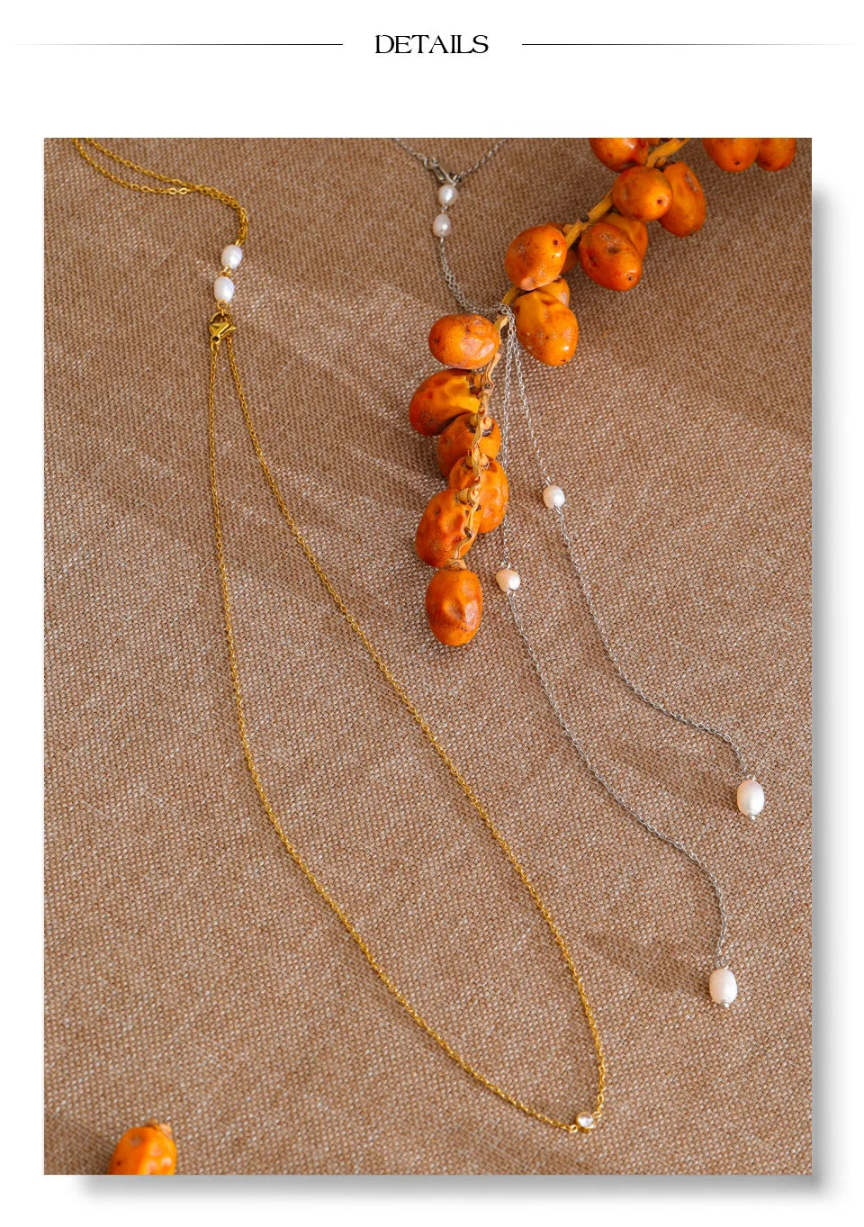 Freshwater pearl geometric chain necklace in gold-plated stainless steel with freshwater pearl.