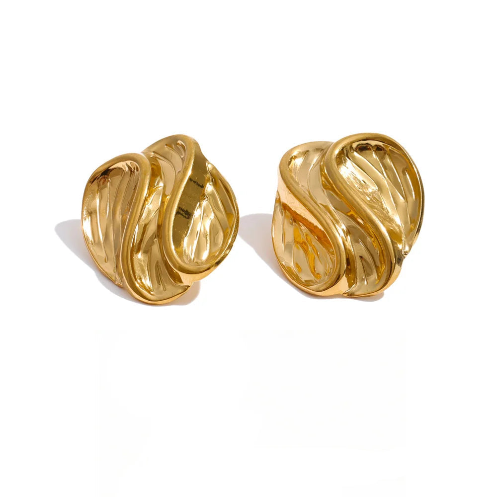 Gold-plated stainless steel earrings with a swirled design.