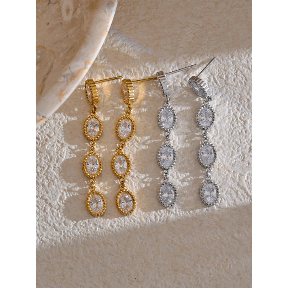 Cubic Zirconia Geometric Chain Earrings — Stainless Steel with Cubic Zirconia · PS1591