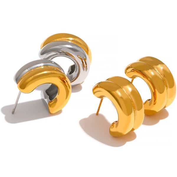 Gold-plated stainless steel earrings with a large hoop design.