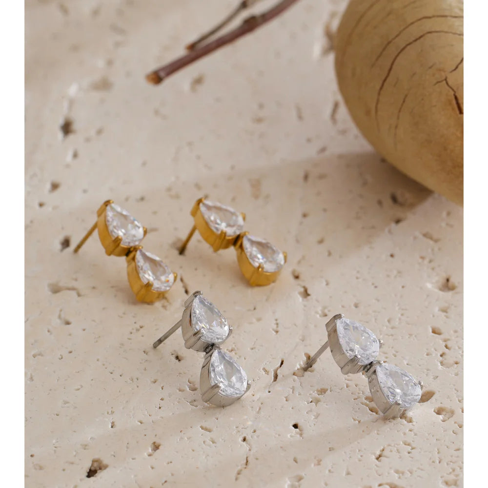 Cubic Zirconia Earrings — Gold-Plated Stainless Steel with Cubic Zirconia · PS1548