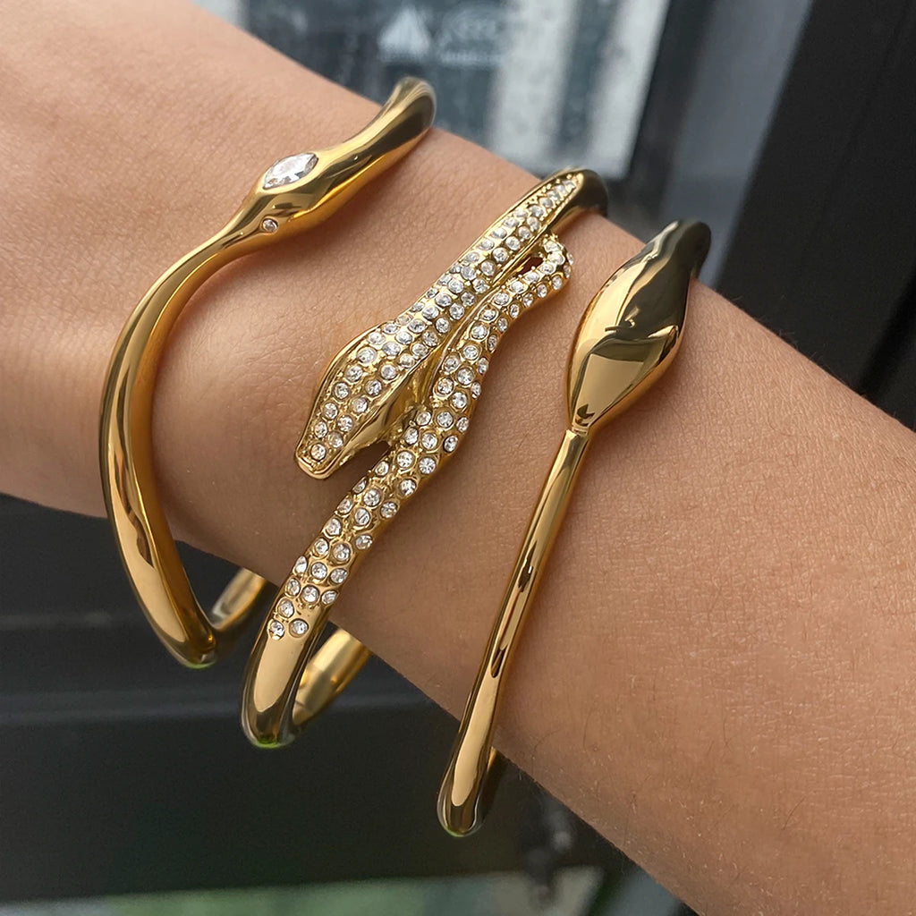 Snake Pearl Bangle Bracelet — Stainless Steel · PS034