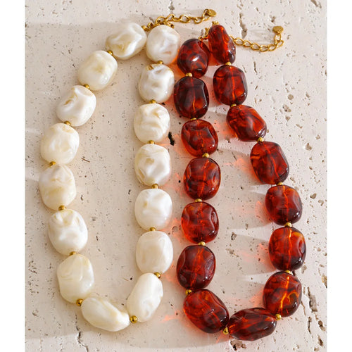 Amber Resin Acrylic Necklace — Gold-Plated Stainless Steel with Resin and Acrylic · PS1358