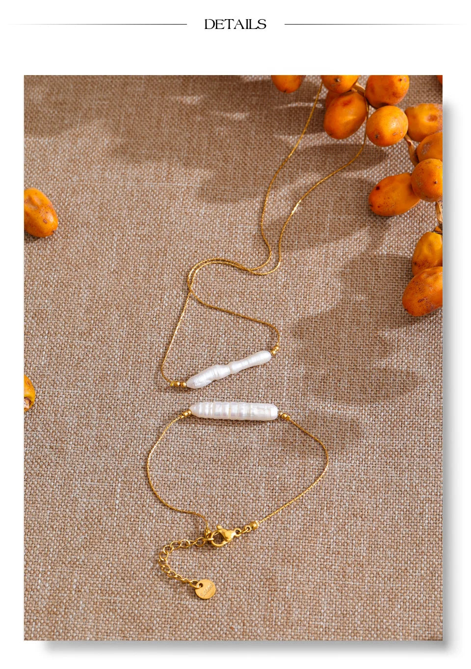 Freshwater pearl geometric chain necklace in gold-plated stainless steel with freshwater pearl.