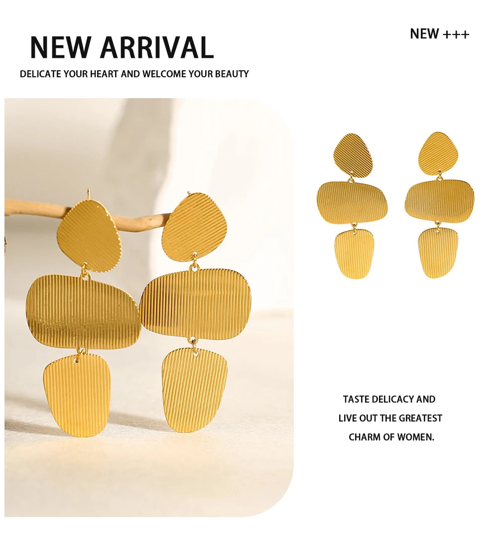 Drop Earrings Striped Metal Texture — 316L Stainless Steel · PS390