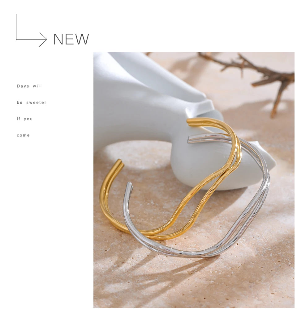Geometric Layered Bracelet — Gold-Plated Stainless Steel · PS1626